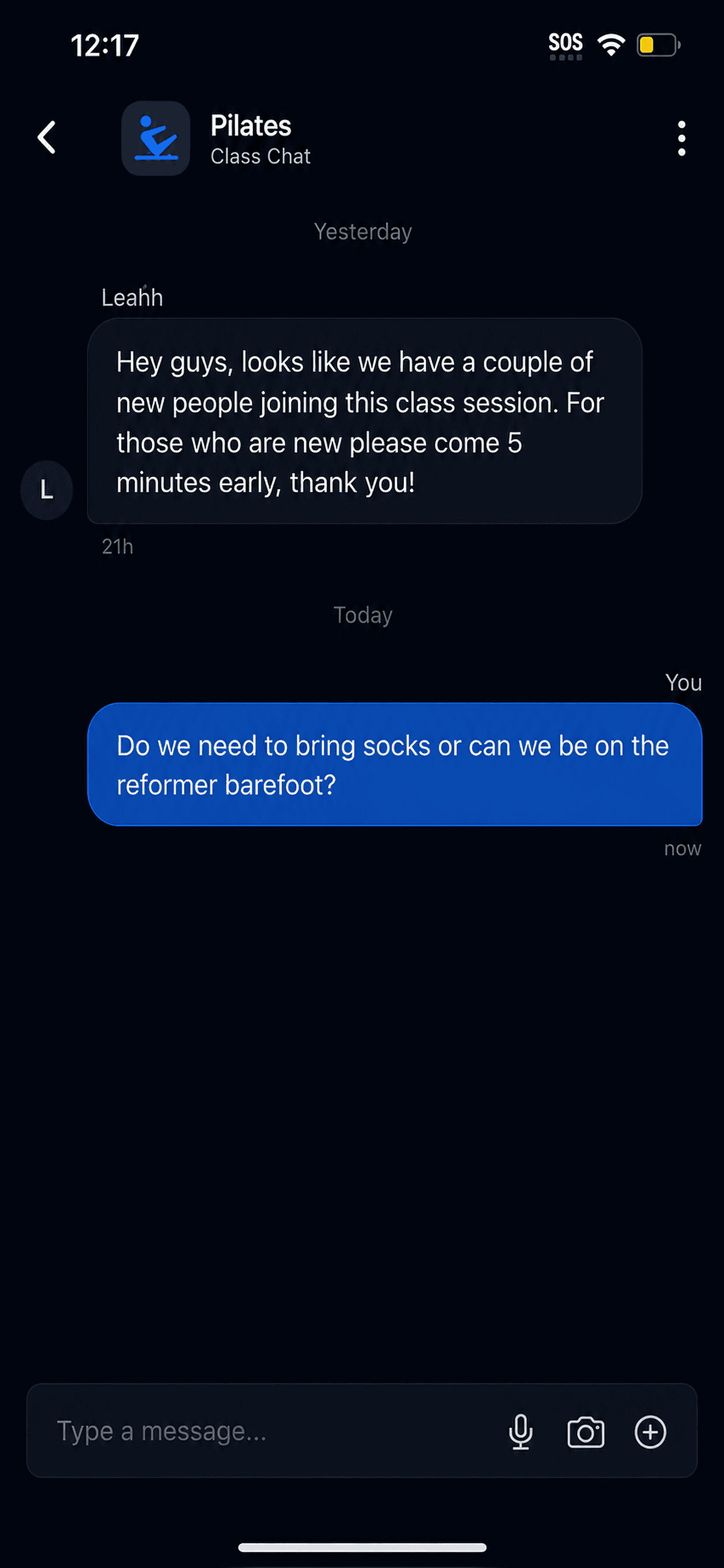 Splynk group chat for an activity