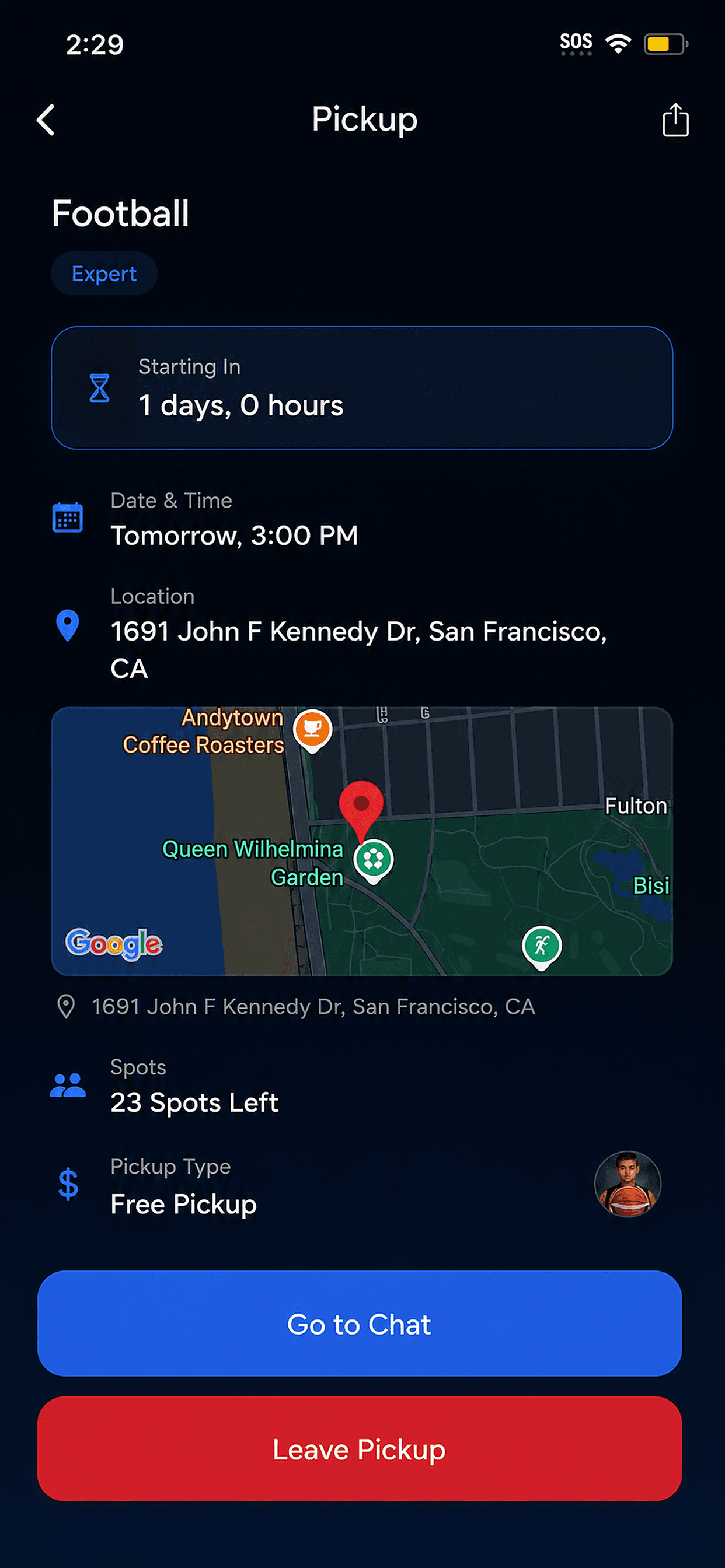Splynk activity detail screen with join button