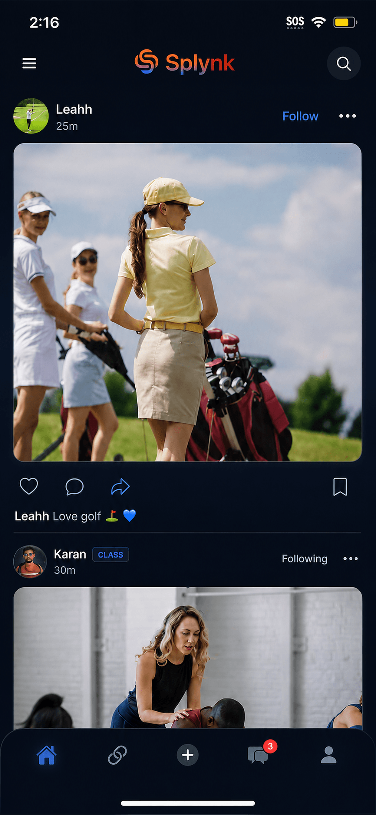 Splynk posts feed with photos and clips