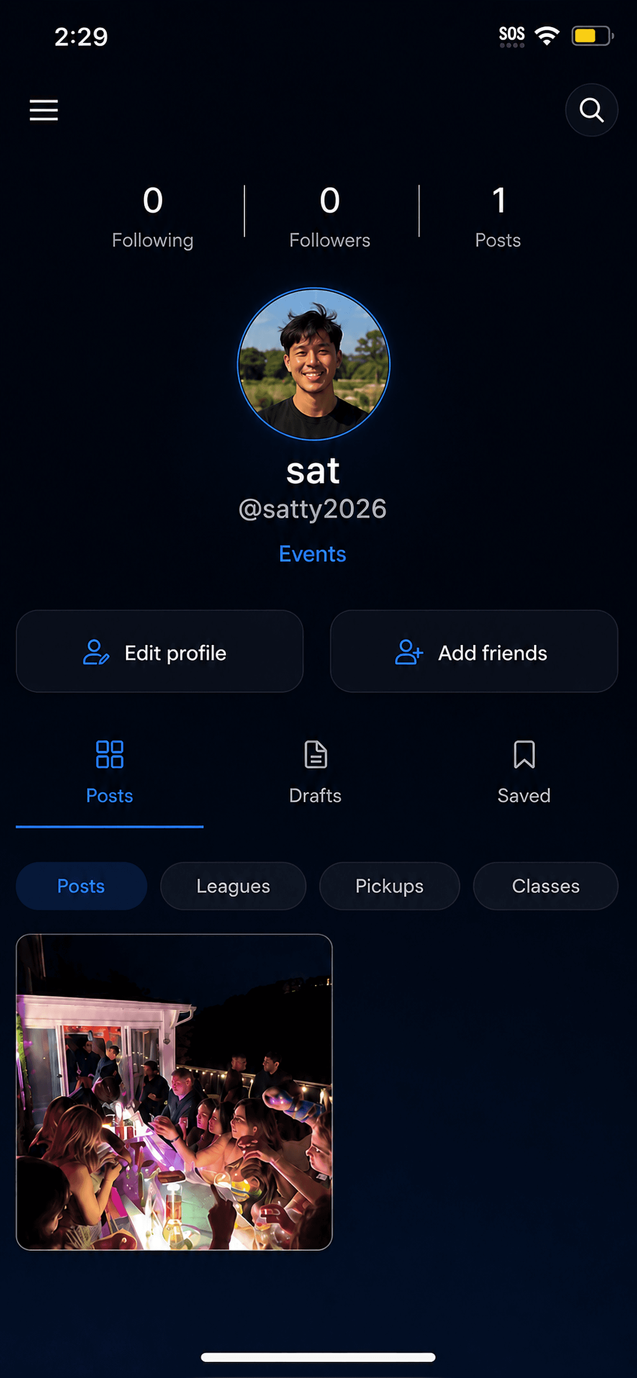 Splynk profile with interests and activity history